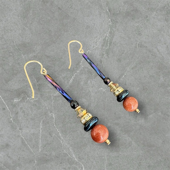 Anthropologie Jewelry - Iridescent Artisan Beaded Dangle Earrings